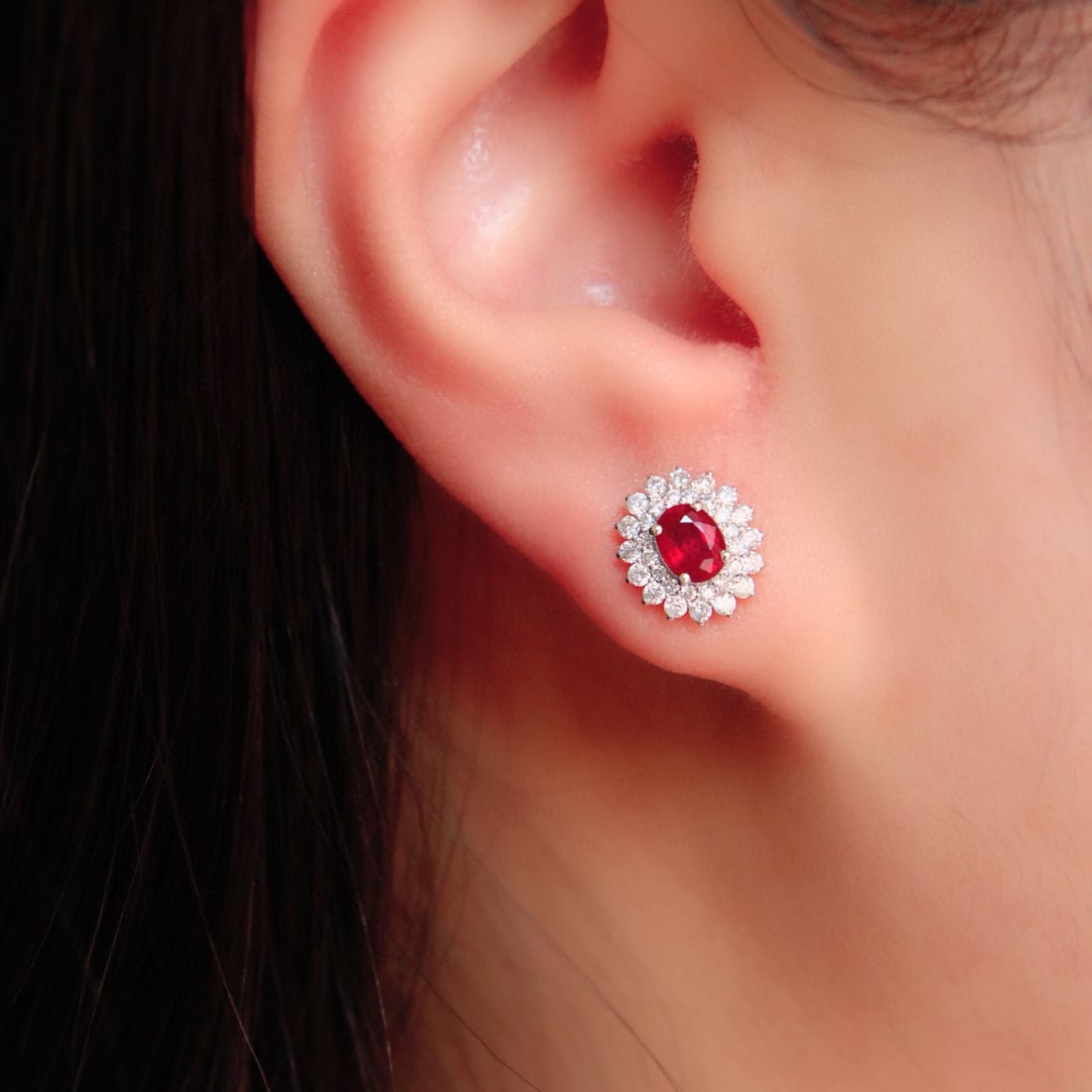 14k Gold 1.47 Ctw Vivid Red Natural Ruby & Diamond Earrings - 5