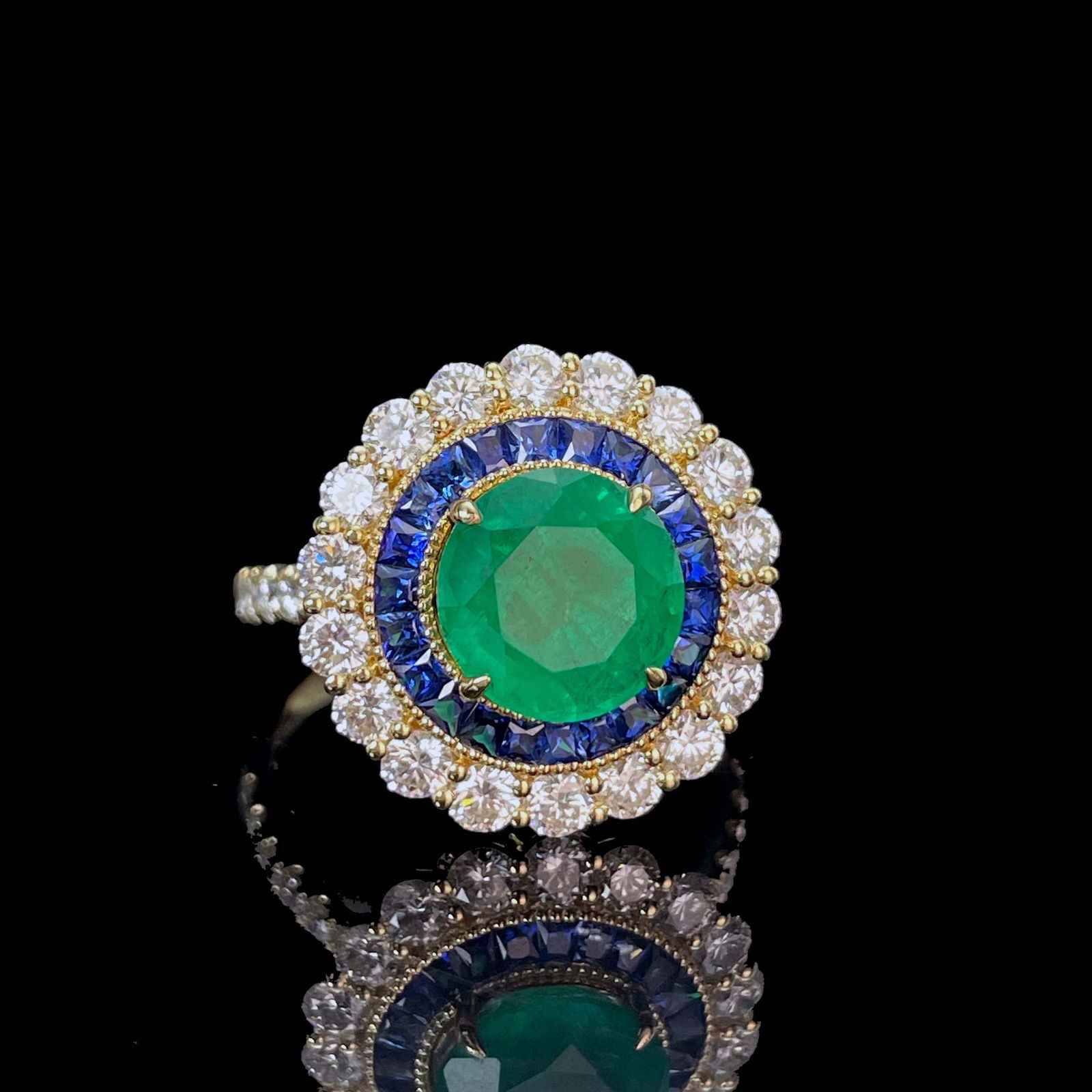 14k Gold 3.50 Ctw Vivid Green Natural Emerald & Diamond Ring/pendant( Without Chain ) - 3