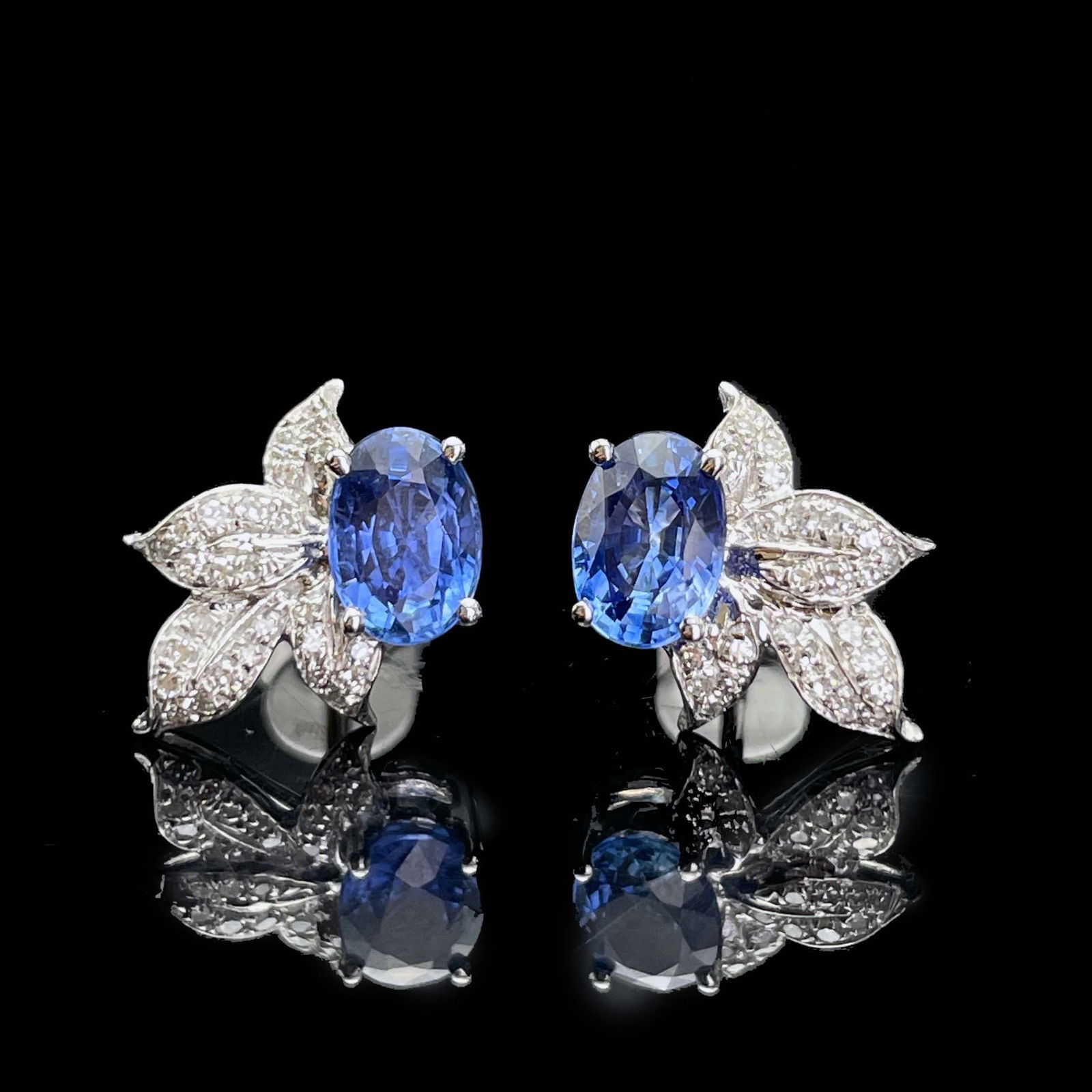 14k Gold 1.35 Ctw Natural Sapphire & Diamond Earrings - 2