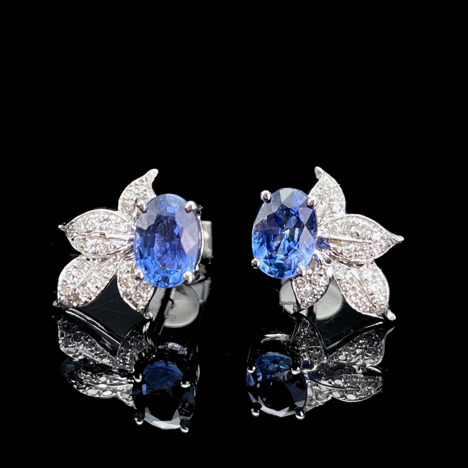 14k Gold 1.35 Ctw Natural Sapphire & Diamond Earrings - 3