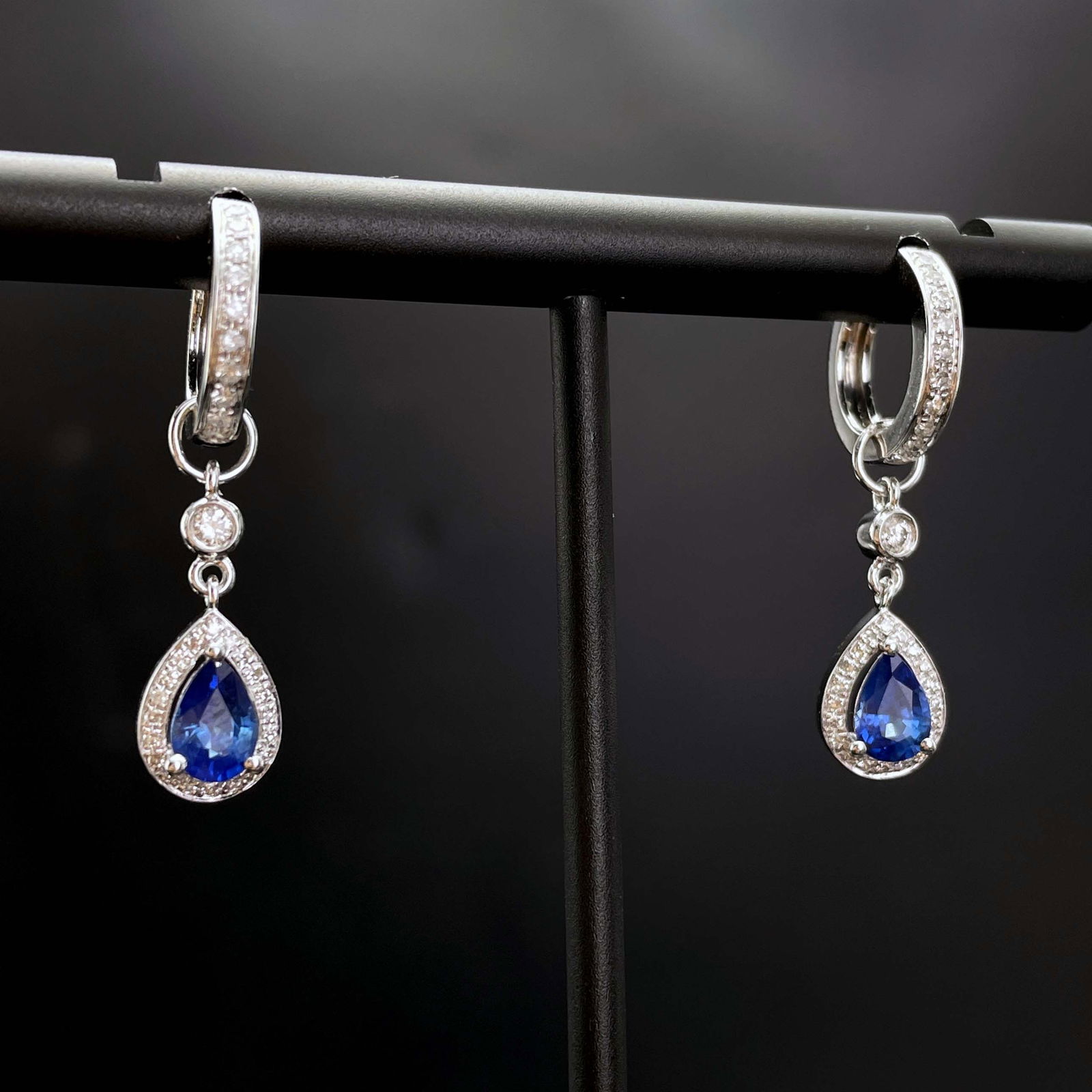14k Gold 1.18 Ctw Natural Sapphire & Diamond Earrings - 3