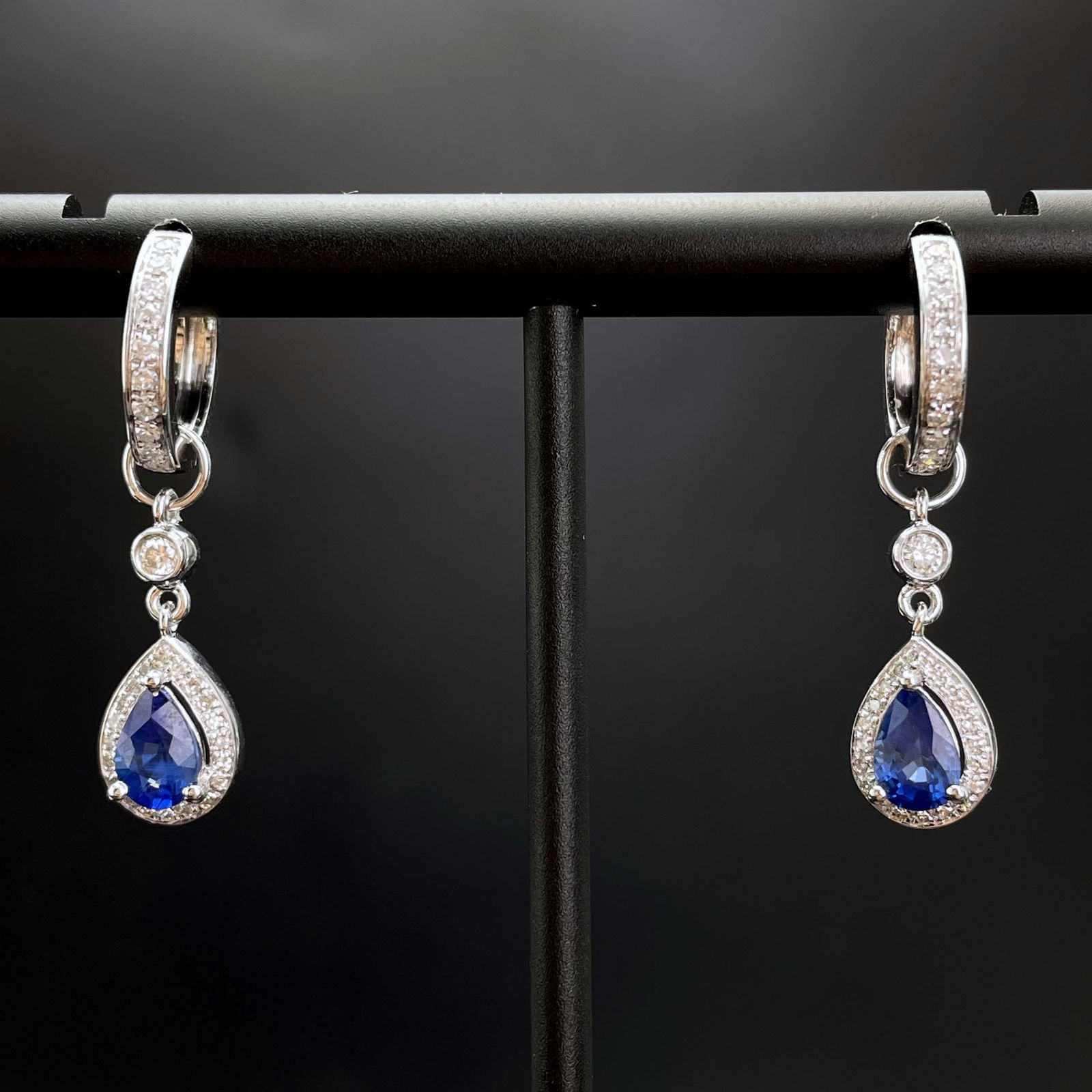 14k Gold 1.18 Ctw Natural Sapphire & Diamond Earrings - 4