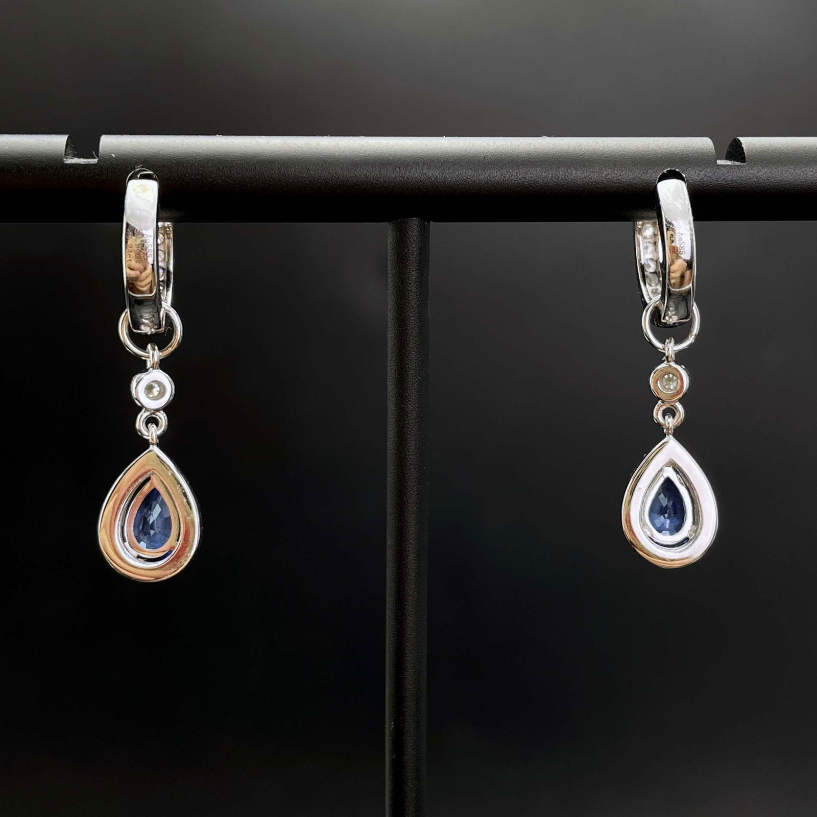 14k Gold 1.18 Ctw Natural Sapphire & Diamond Earrings - 5