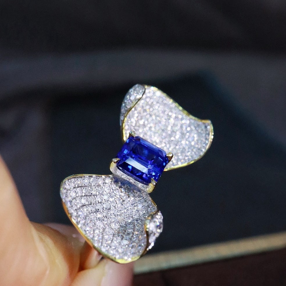 14k Gold 3.15 Ctw Natural Sapphire & Diamond Ring - 6