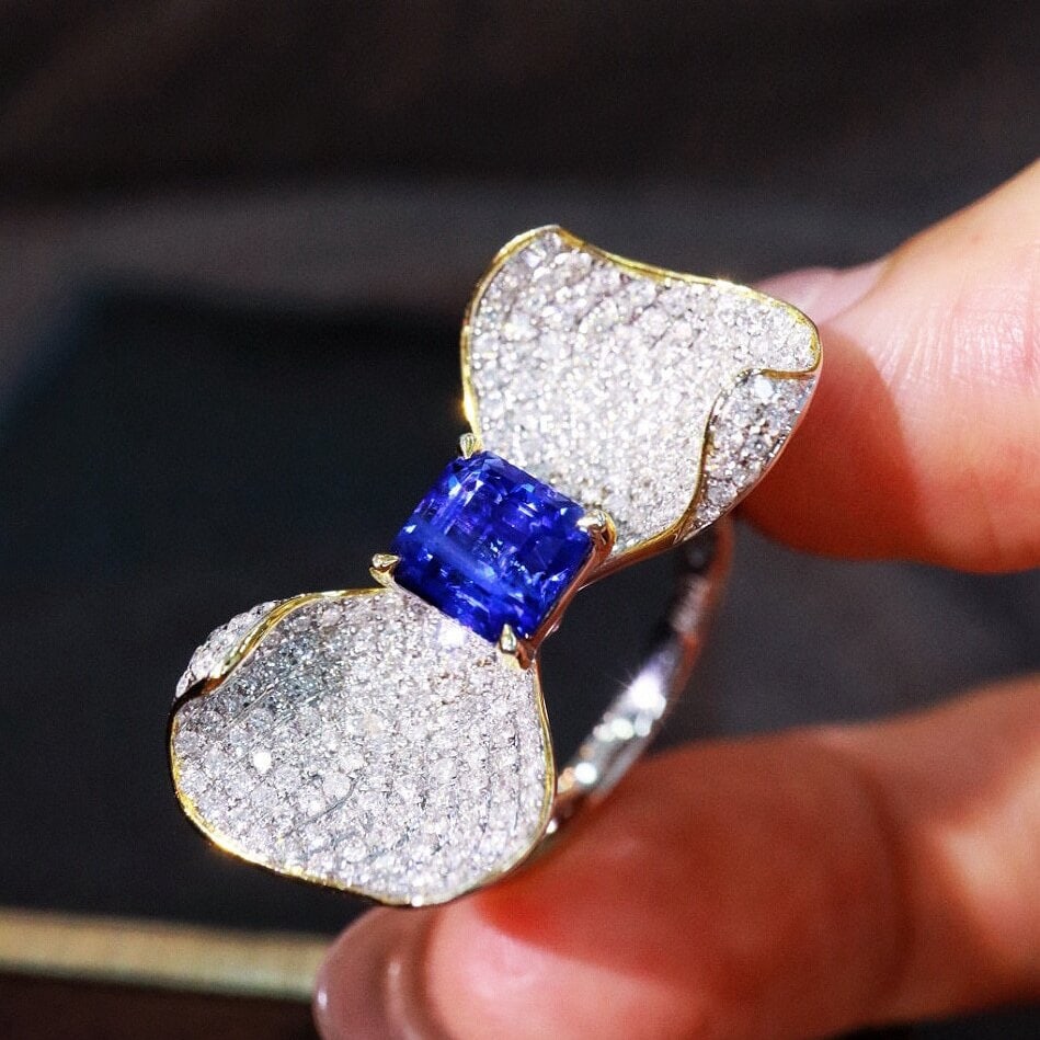 14k Gold 3.15 Ctw Natural Sapphire & Diamond Ring - 7