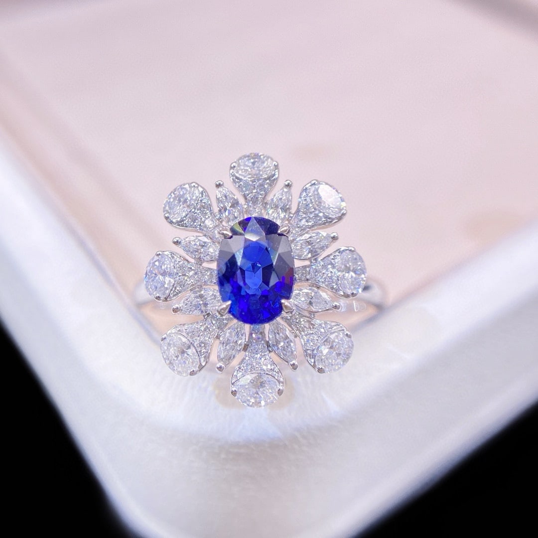 14k Gold 1.99 Ctw Natural Sapphire & Diamond Ring: Ref:230944013 // gold content:14k gold // ring size:7. 25us // // main gemstone:sapphire // shape:oval // carat weight:1. 20ct // color:royal blue // treatment:natural // // adjacent gemstone 2 :