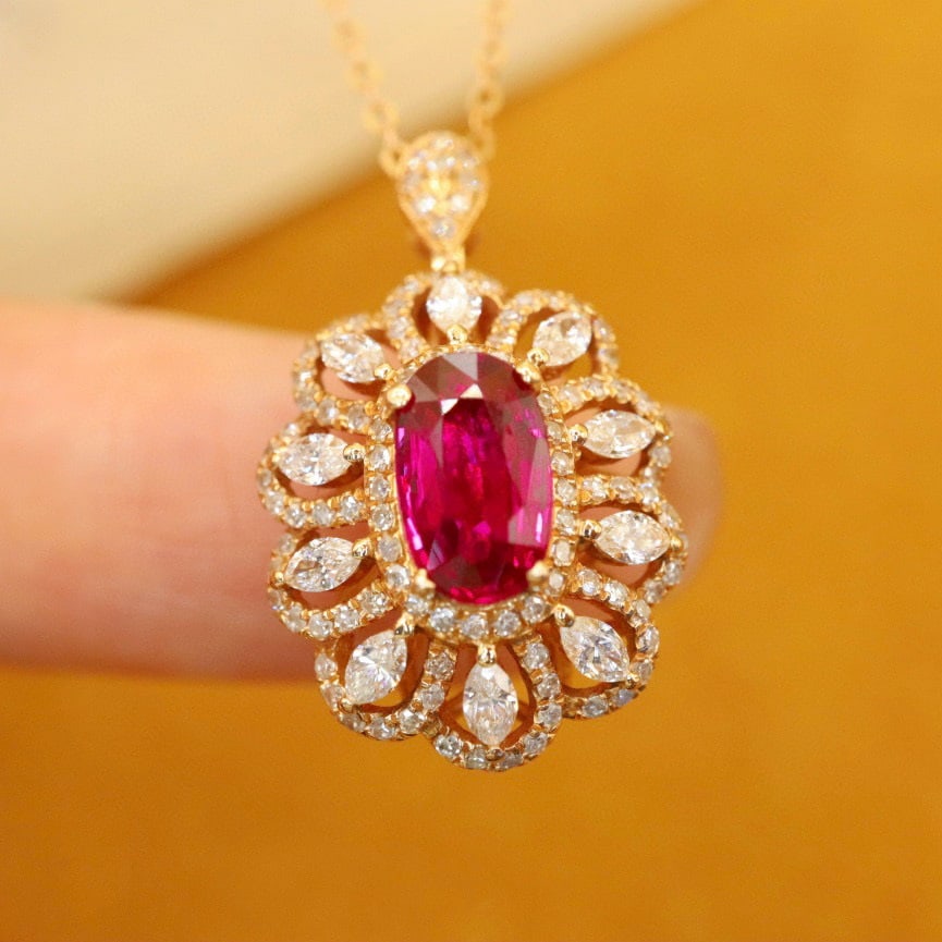 14k Gold 1.78 Ctw Natural Ruby & Diamond Ring/pendant( Without Chain ) - 4