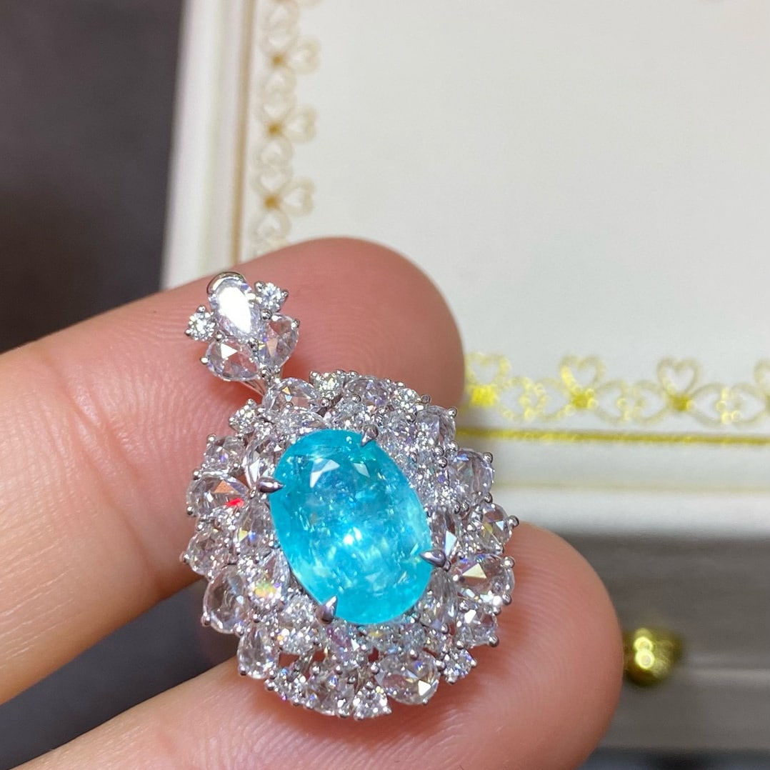 14k Gold 3.02 Ctw Natural Paraiba Tourmaline & Diamond Ring/pendant( Without Chain ) - 4