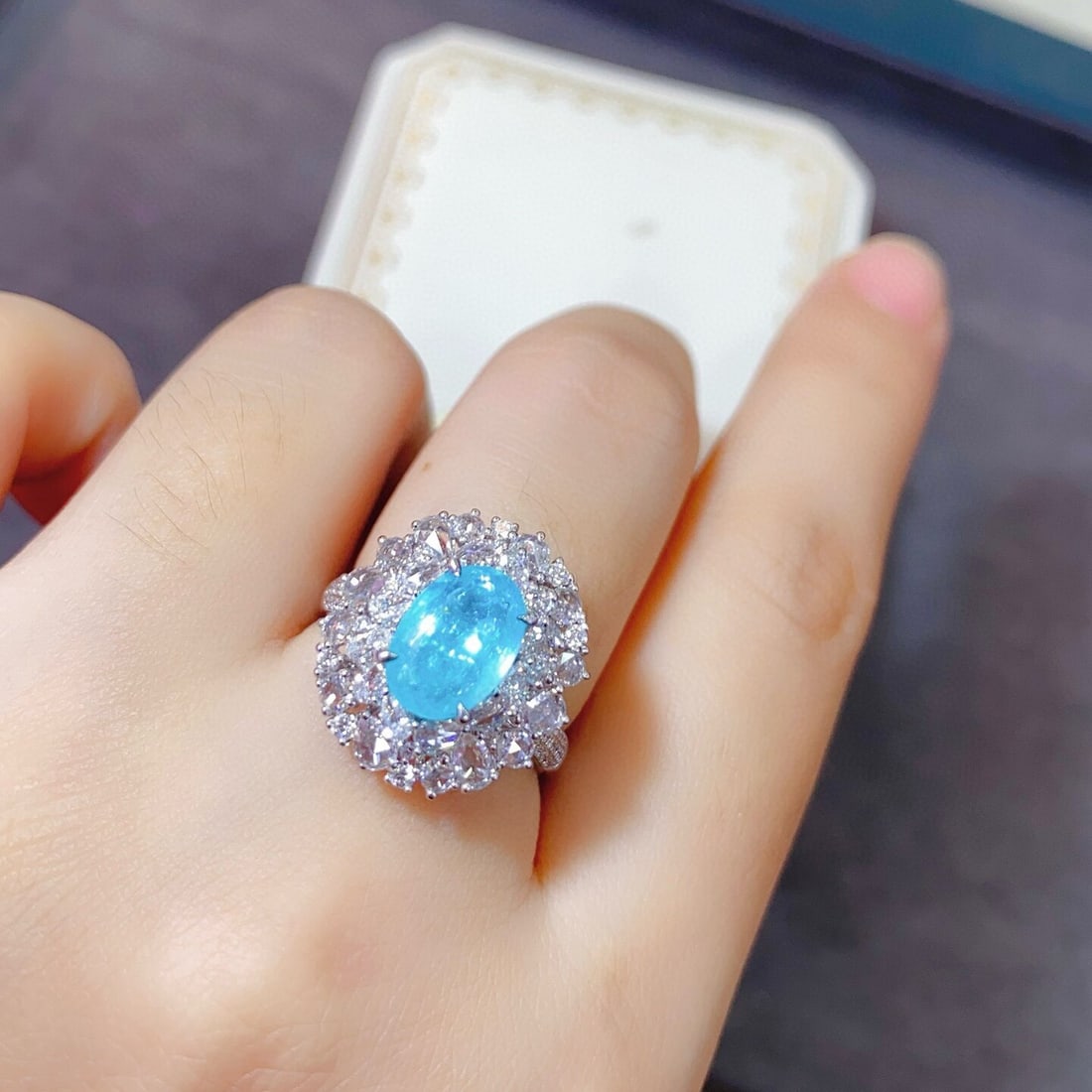 14k Gold 3.02 Ctw Natural Paraiba Tourmaline & Diamond Ring/pendant( Without Chain ) - 5