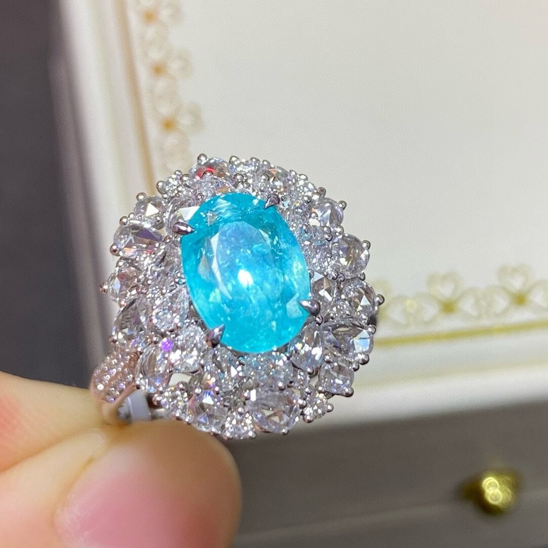 14k Gold 3.02 Ctw Natural Paraiba Tourmaline & Diamond Ring/pendant( Without Chain ) - 6