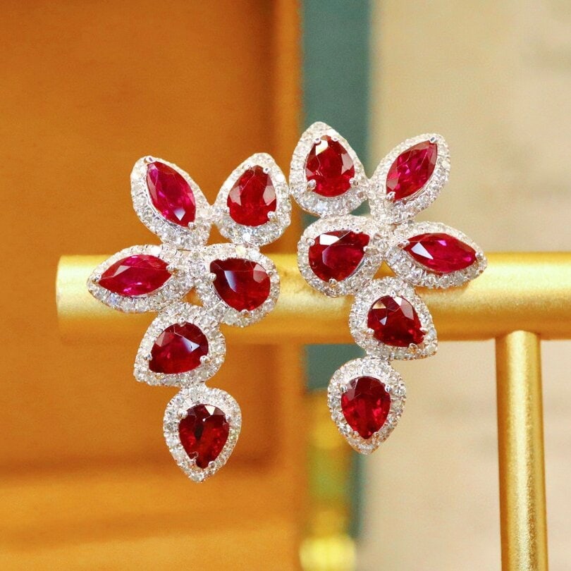 14k Gold 2.87 Ctw Natural Ruby & Diamond Earrings (1 of 6)