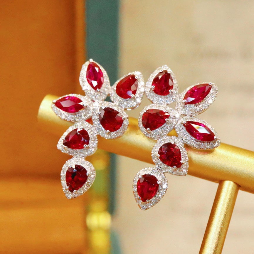 14k Gold 2.87 Ctw Natural Ruby & Diamond Earrings - 2