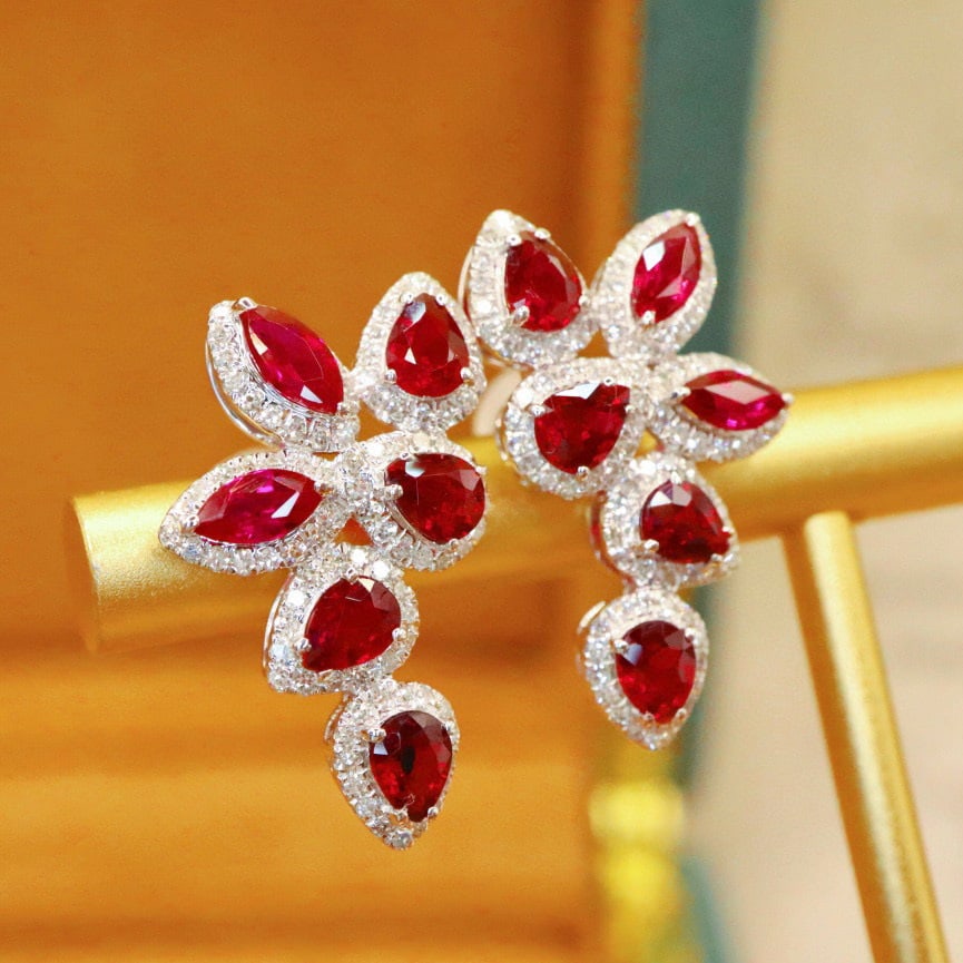 14k Gold 2.87 Ctw Natural Ruby & Diamond Earrings - 3