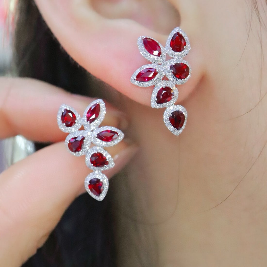 14k Gold 2.87 Ctw Natural Ruby & Diamond Earrings - 5