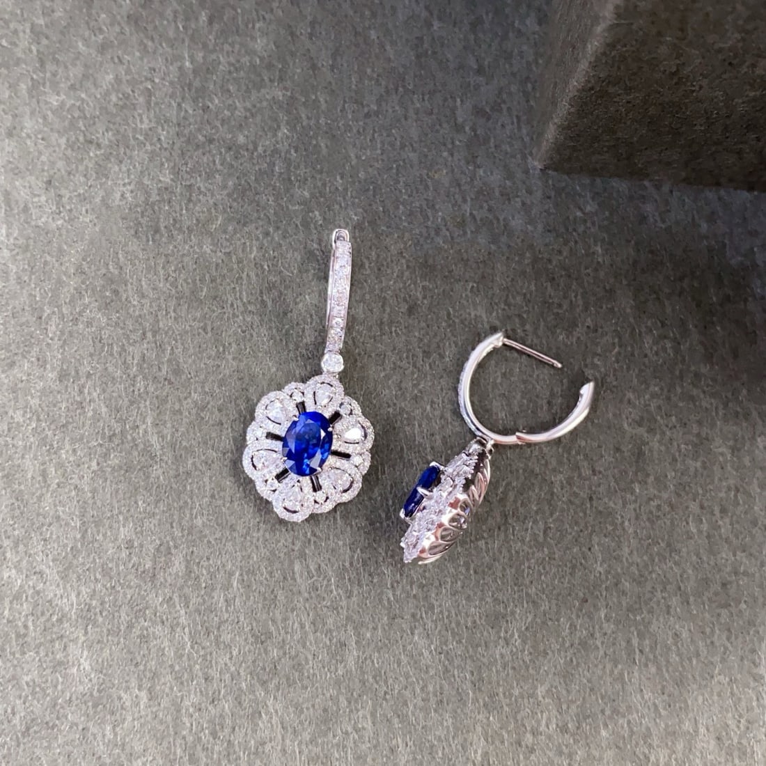 14k Gold 2.85 Ctw Natural Sapphire & Diamond Earrings - 5