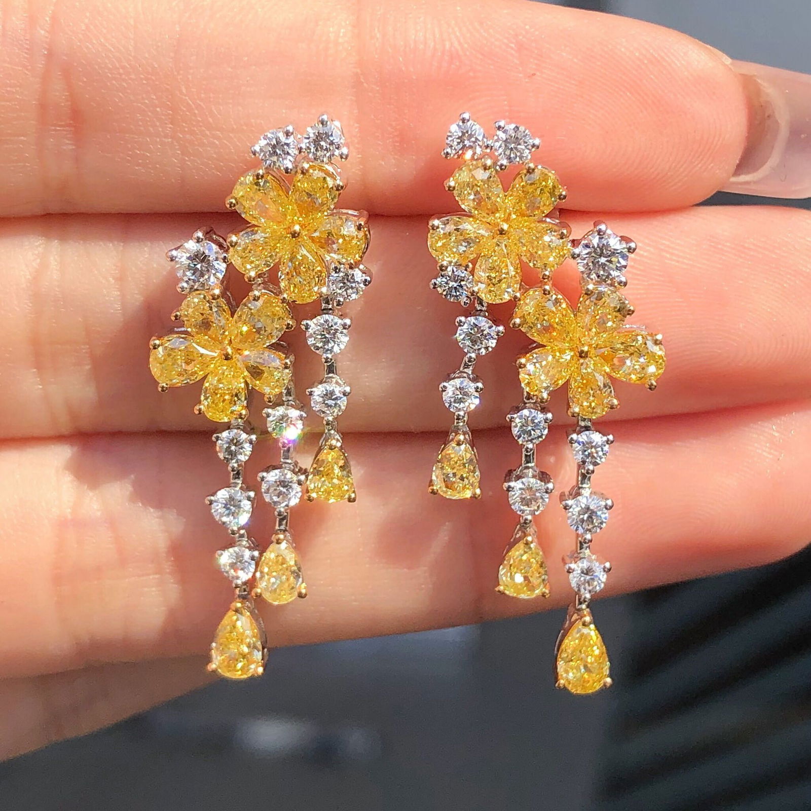 14k Gold 5.05 Ctw Natural Yellow Diamond & Diamond Earrings - 2