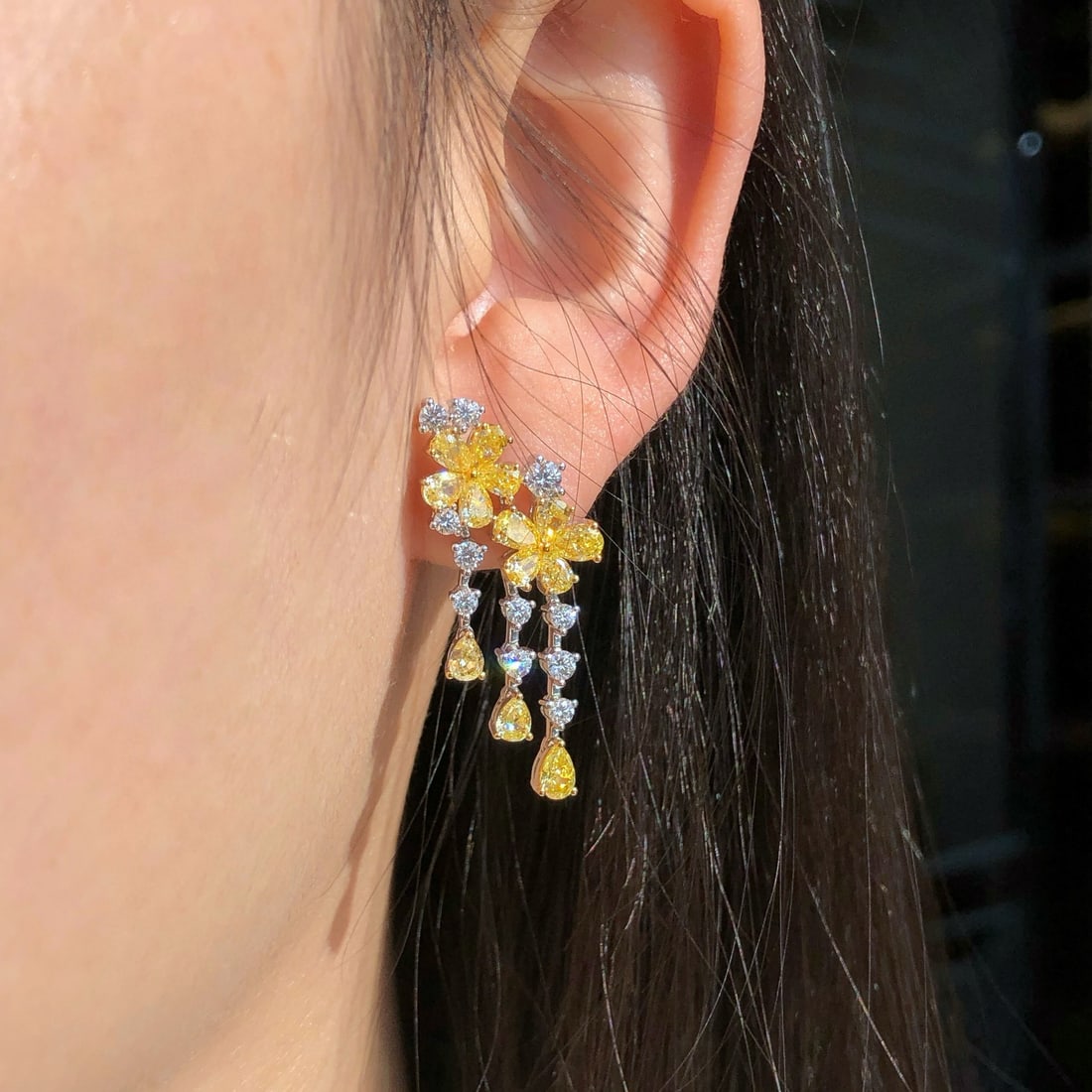 14k Gold 5.05 Ctw Natural Yellow Diamond & Diamond Earrings - 3