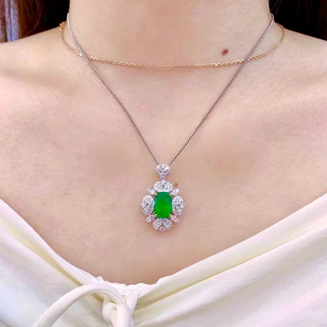 14k Gold 4.02 Ctw Natural Emerald & Diamond Pendant( Without Chain ) - 6