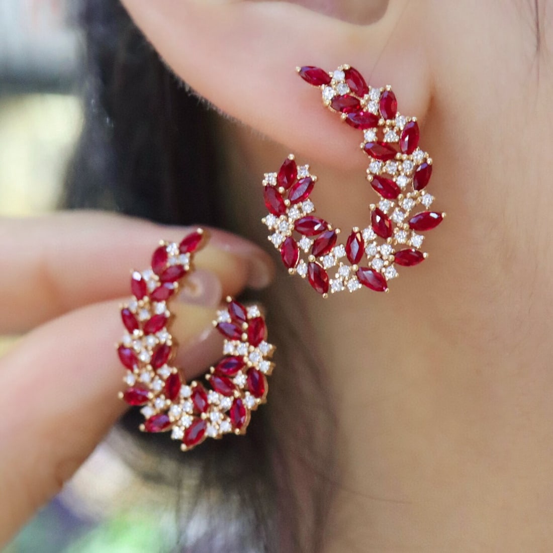 14k Gold 3.83 Ctw Natural Ruby & Diamond Earrings - 6