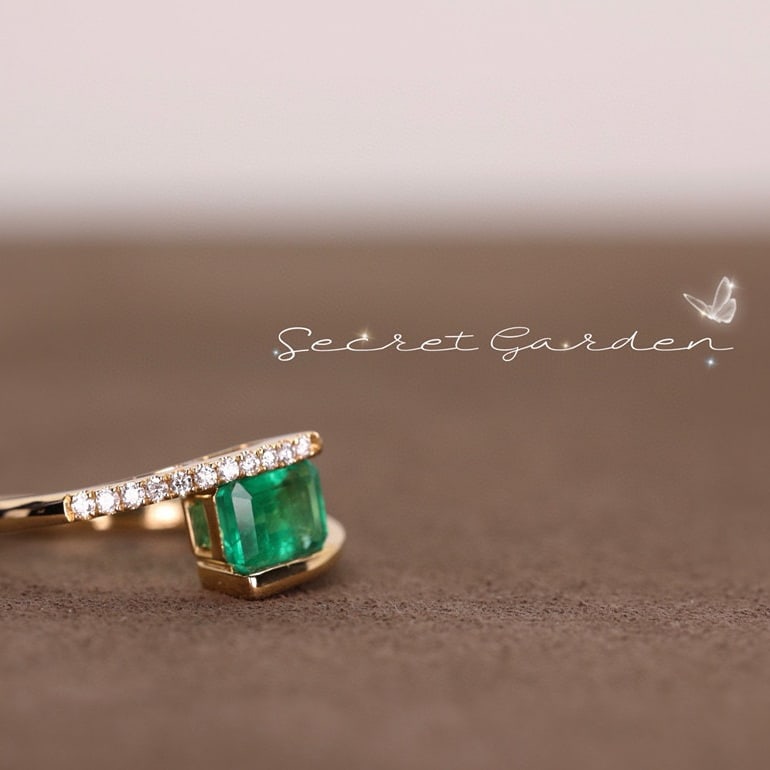 14k Gold 1.10 Ct Vivid Green Natural Emerald & Diamond Ring - 5