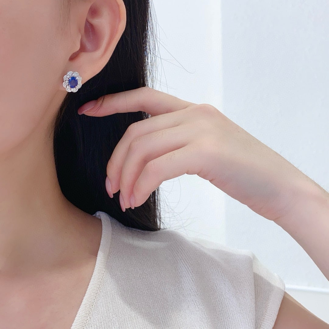 14k Gold 2.13 Ctw Natural Sapphire & Diamond Earrings - 2