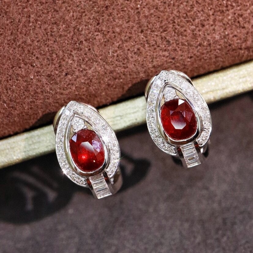 14k Gold 1.92 Ctw Vivid Red Natural Ruby & Diamond Earrings (1 of 9)