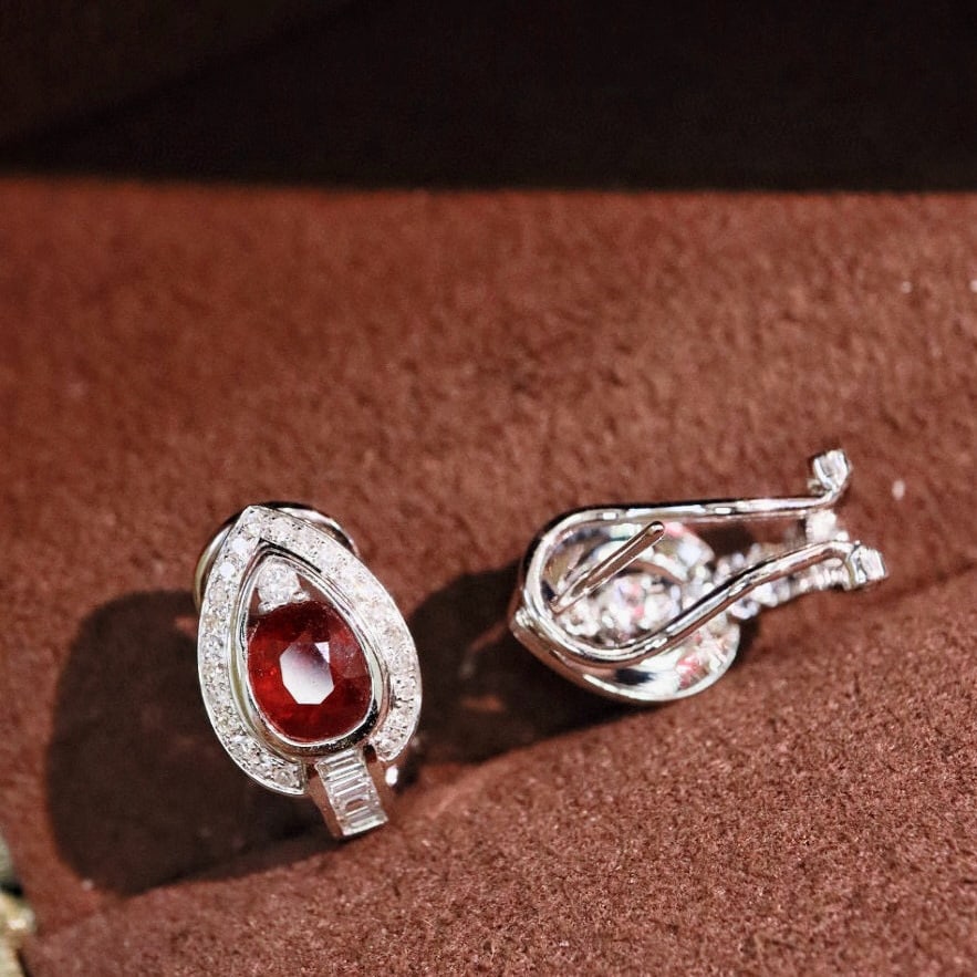 14k Gold 1.92 Ctw Vivid Red Natural Ruby & Diamond Earrings - 3