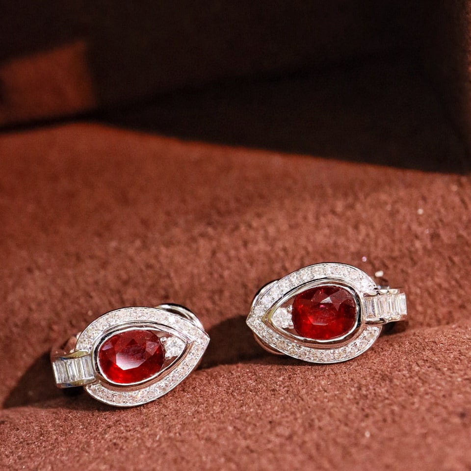 14k Gold 1.92 Ctw Vivid Red Natural Ruby & Diamond Earrings - 7