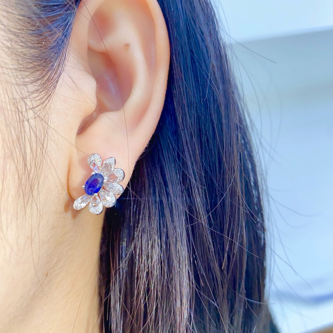 14k Gold 1.42 Ctw Natural Sapphire & Diamond Earrings - 4