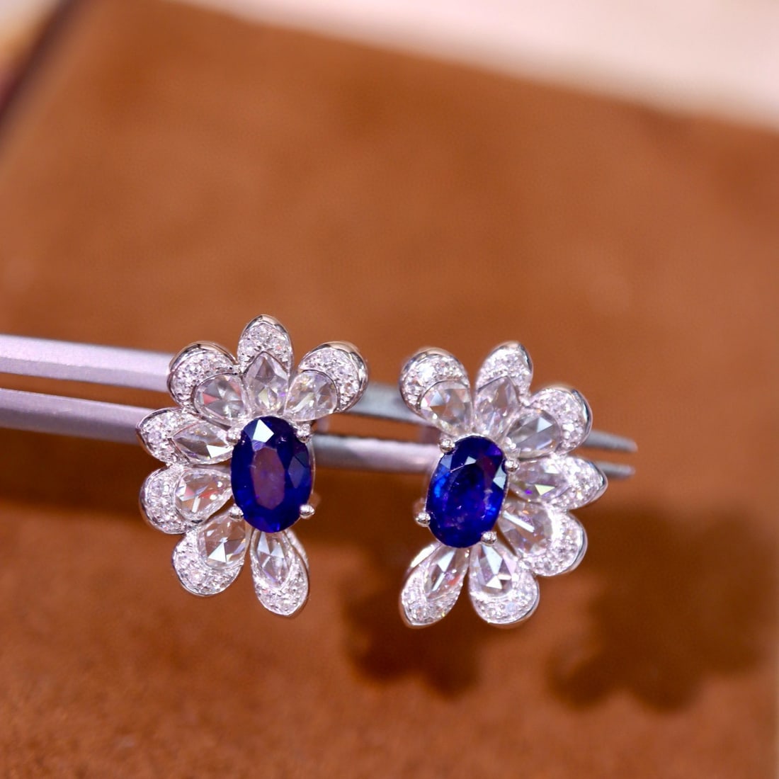 14k Gold 1.42 Ctw Natural Sapphire & Diamond Earrings - 5