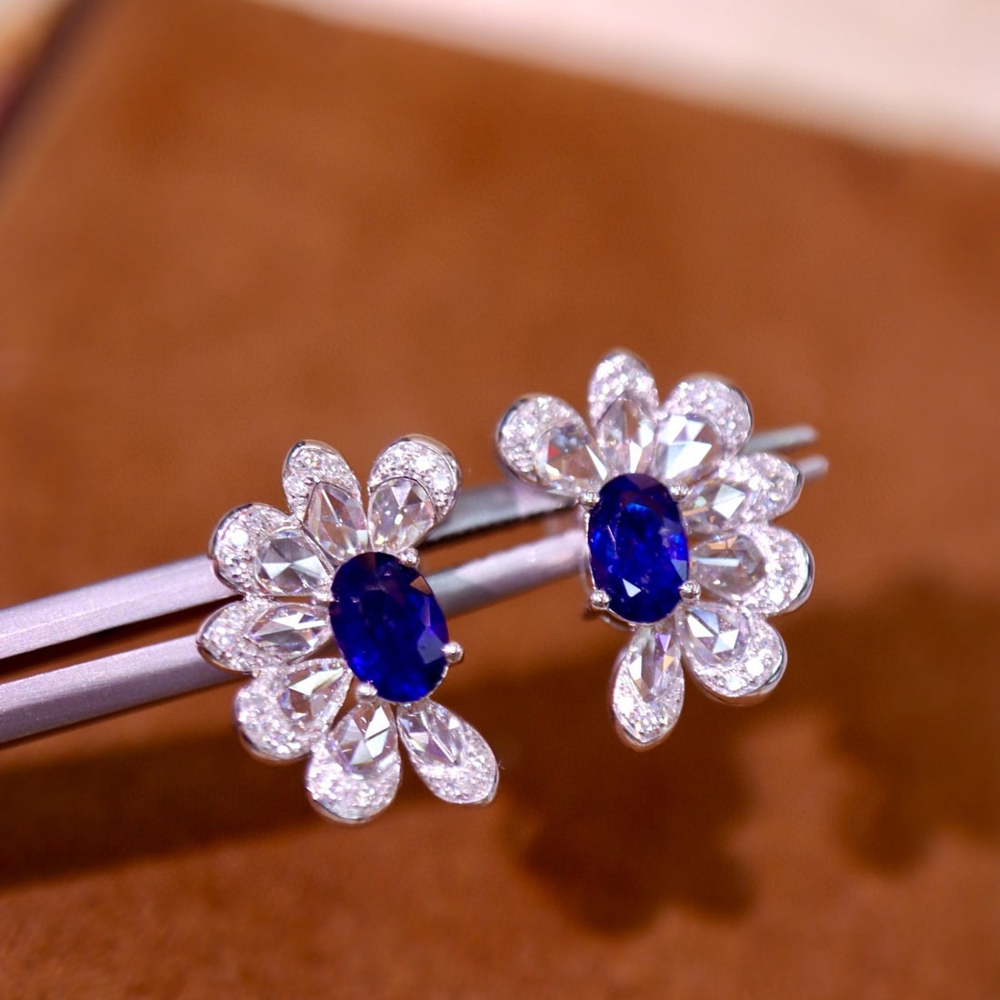 14k Gold 1.42 Ctw Natural Sapphire & Diamond Earrings - 6