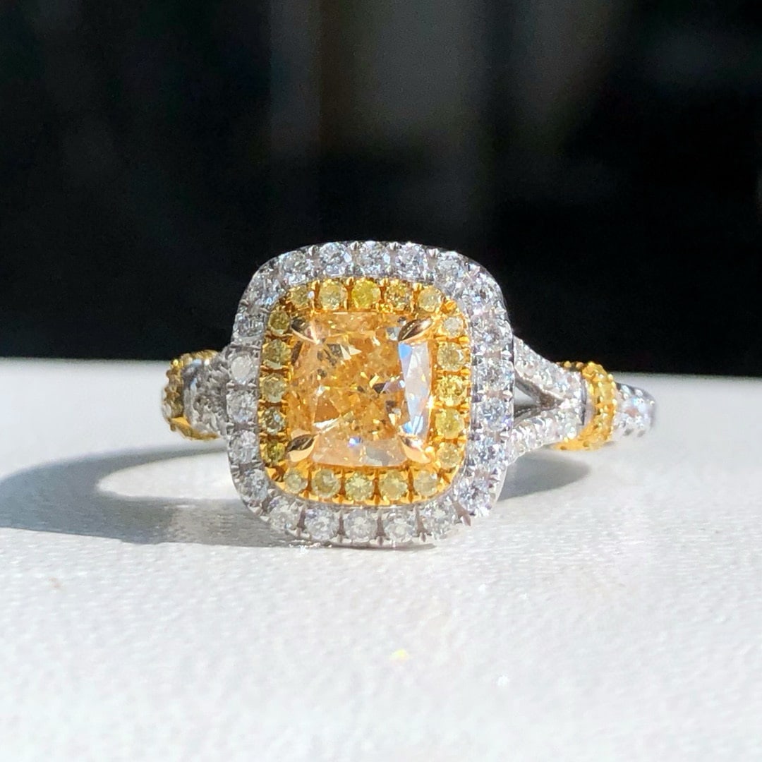 14k Gold 1.39 Ctw Natural Yellow Diamond & Diamond Ring - 2