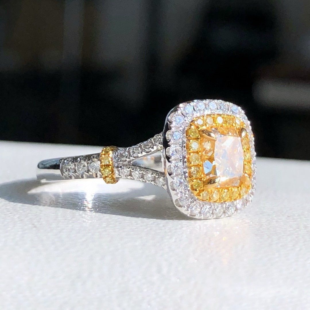 14k Gold 1.39 Ctw Natural Yellow Diamond & Diamond Ring - 4