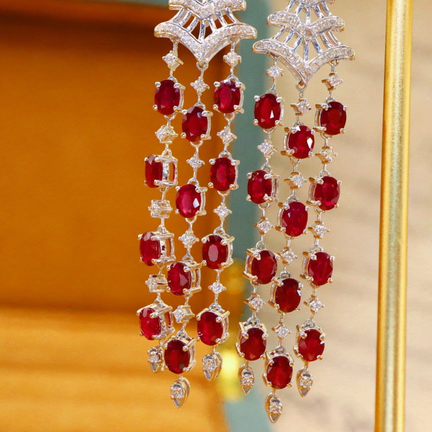 14k Gold 5.90 Ctw Natural Ruby & Diamond Earrings - 2