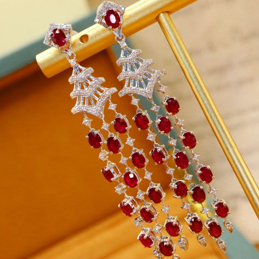 14k Gold 5.90 Ctw Natural Ruby & Diamond Earrings - 3