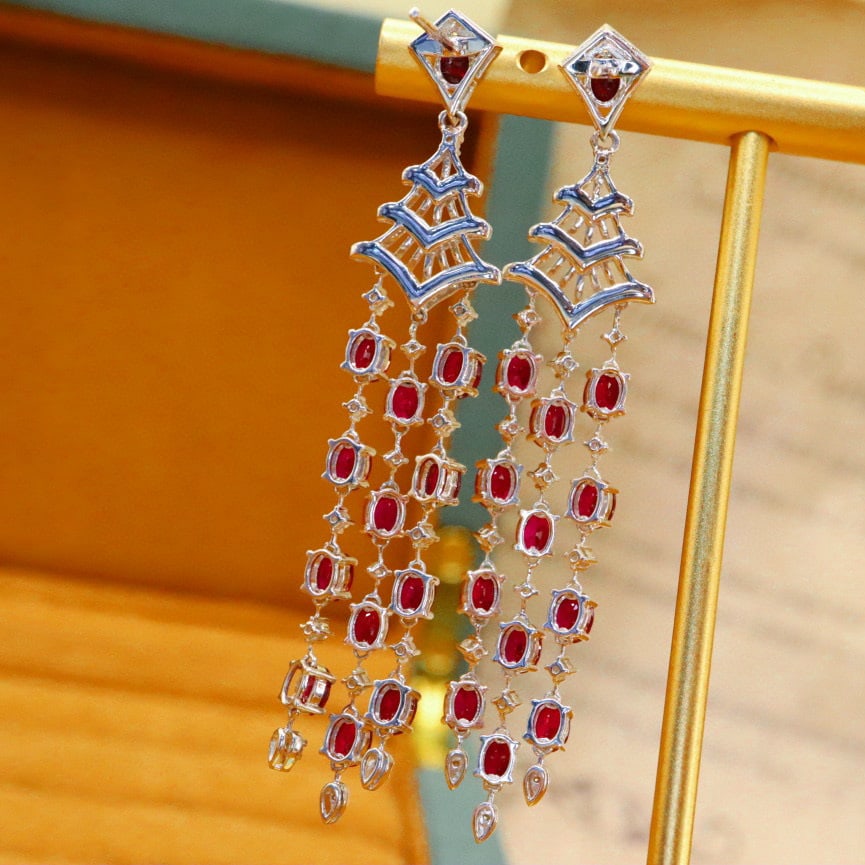 14k Gold 5.90 Ctw Natural Ruby & Diamond Earrings - 4