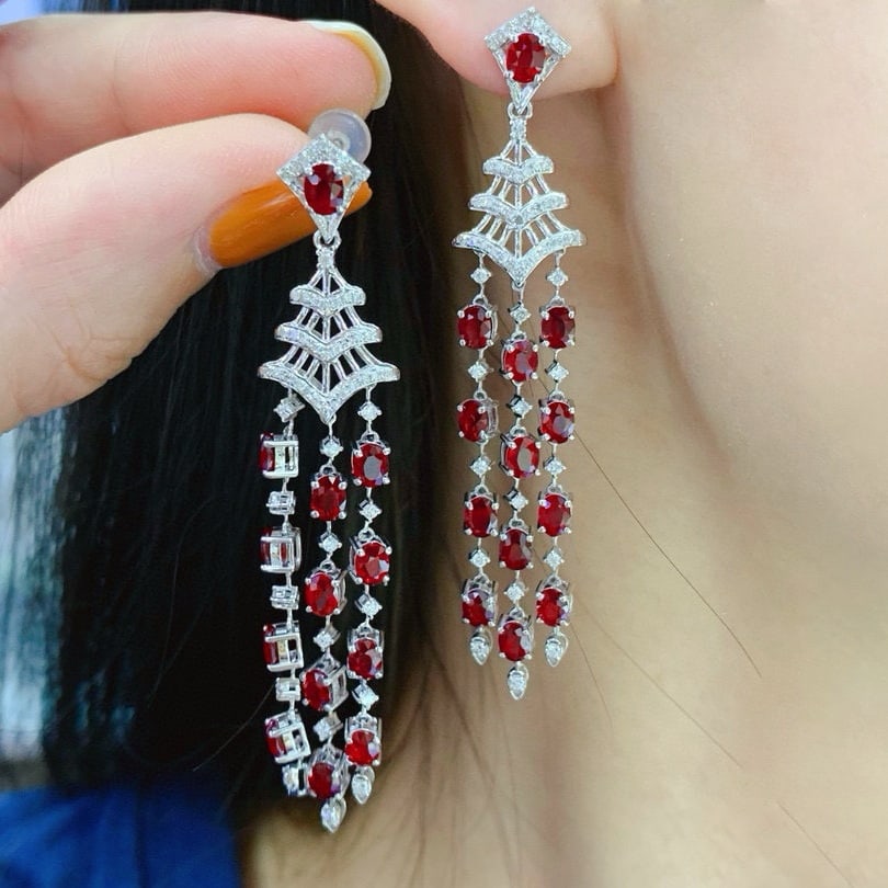 14k Gold 5.90 Ctw Natural Ruby & Diamond Earrings - 5