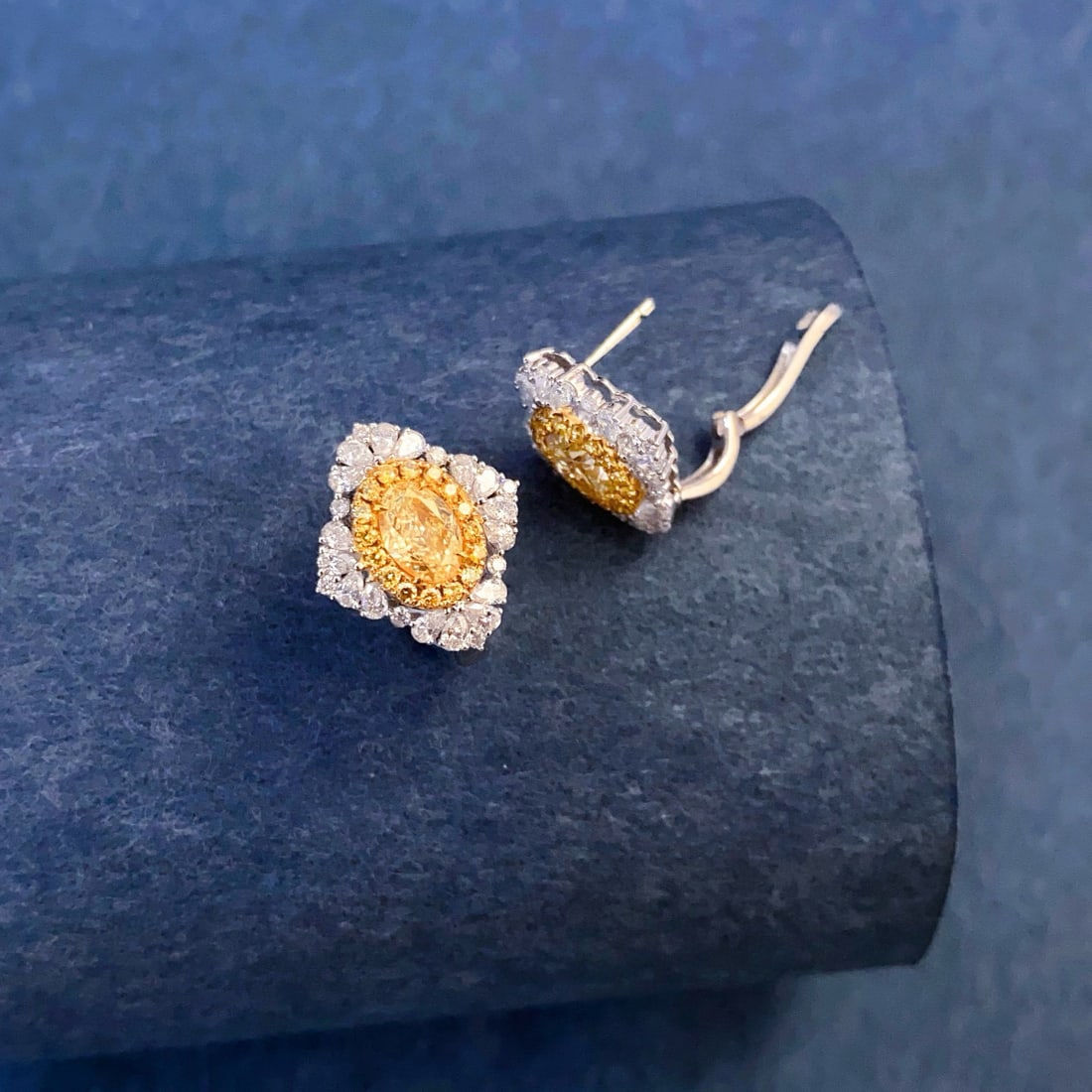 14k Gold 2.30 Ctw Natural Yellow Diamond & Diamond Earrings - 7