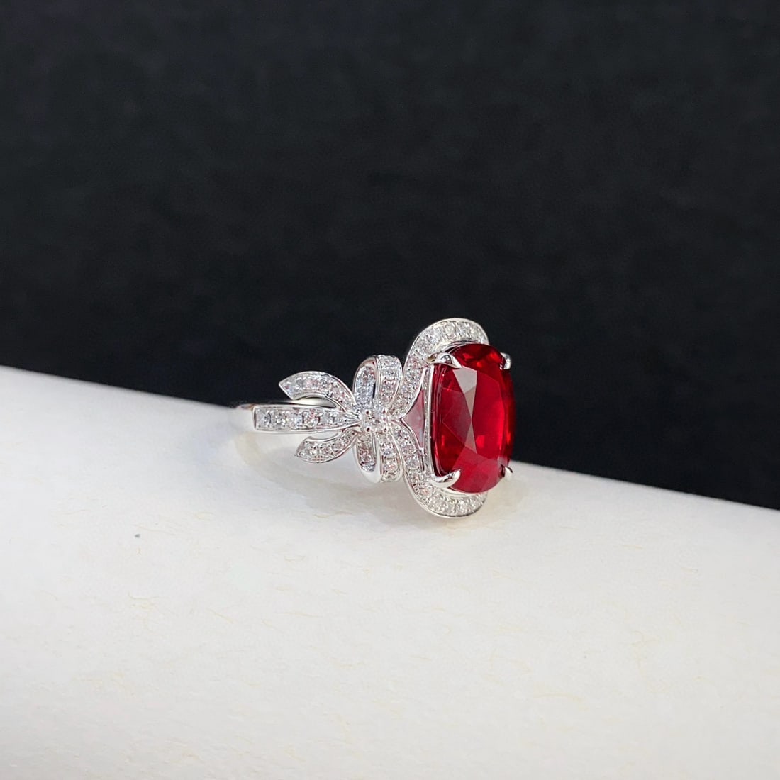 14k Gold 3.95 Ctw Vivid Red Natural Tourmaline & Diamond Ring - 2