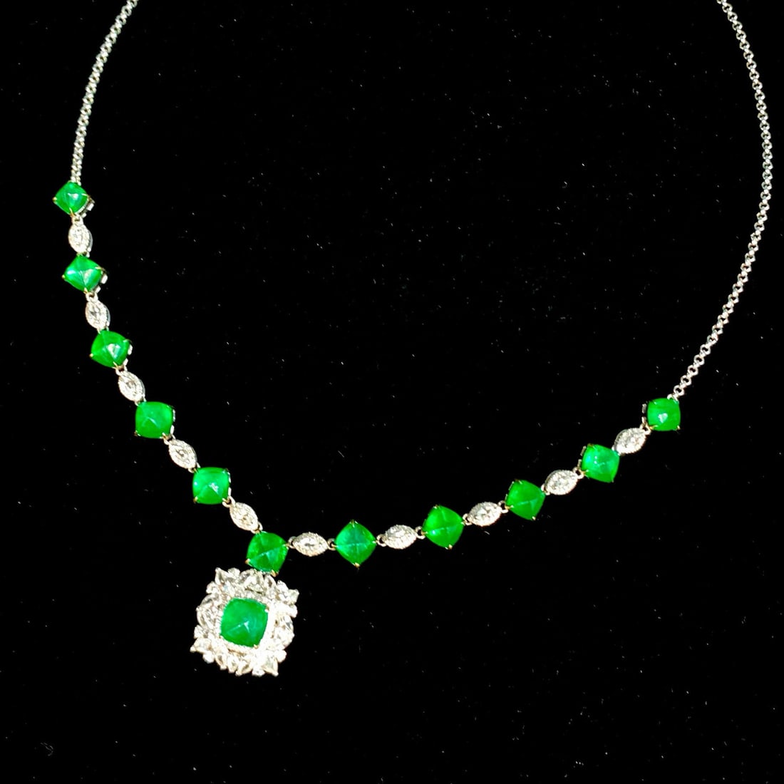 14k Gold 8 Ct Natural Emerald & Sapphire & Diamond Necklace - 2