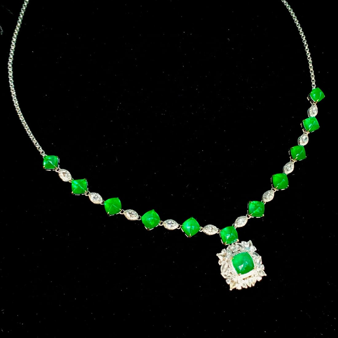 14k Gold 8 Ct Natural Emerald & Sapphire & Diamond Necklace - 3
