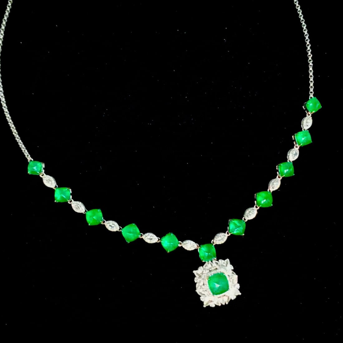 14k Gold 8 Ct Natural Emerald & Sapphire & Diamond Necklace - 5