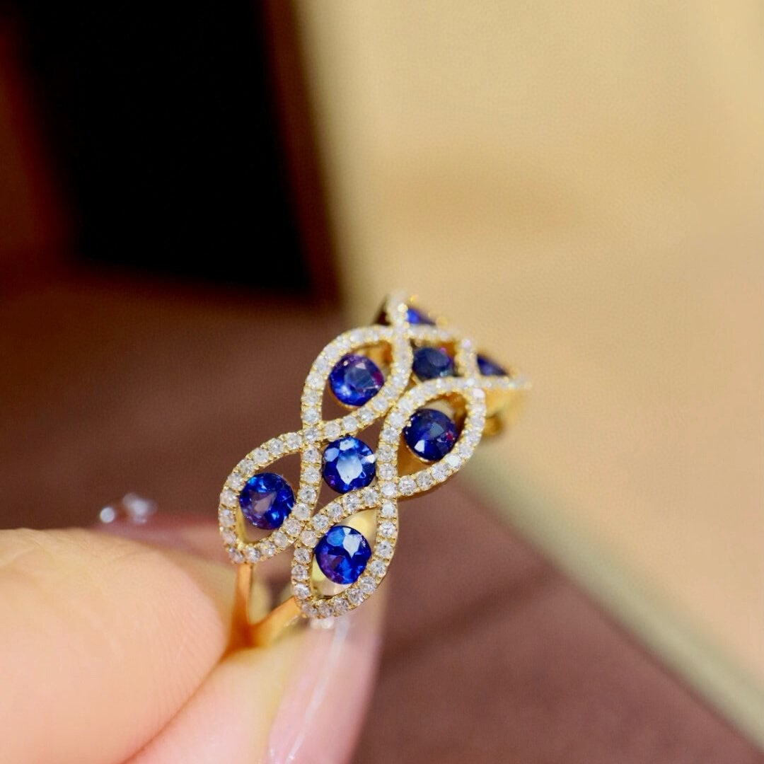 14k Gold 1.61 Ctw Natural Sapphire & Diamond Ring - 3