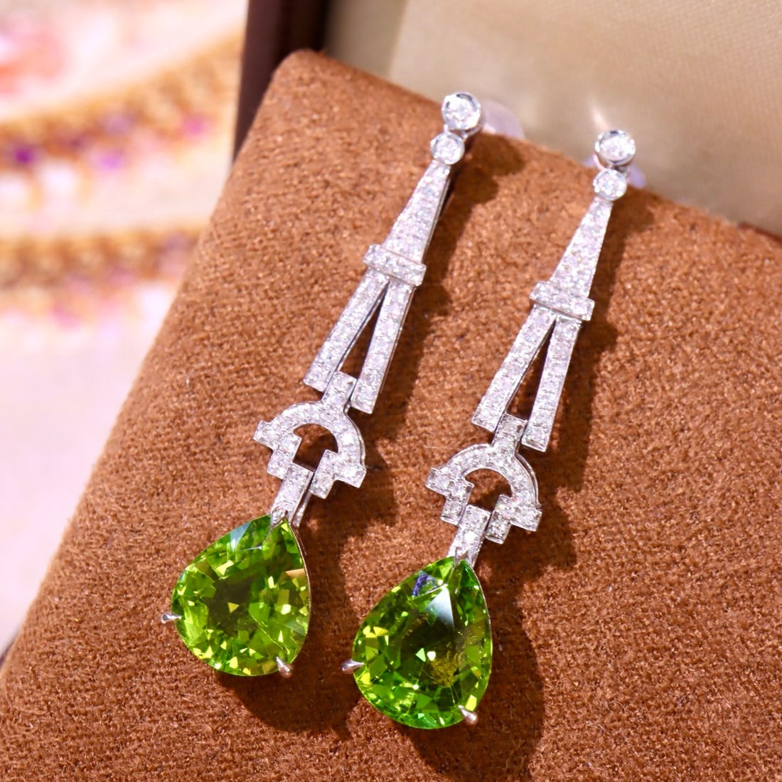 14k Gold 6.19 Ctw Natural Tourmaline & Diamond Earrings - 2