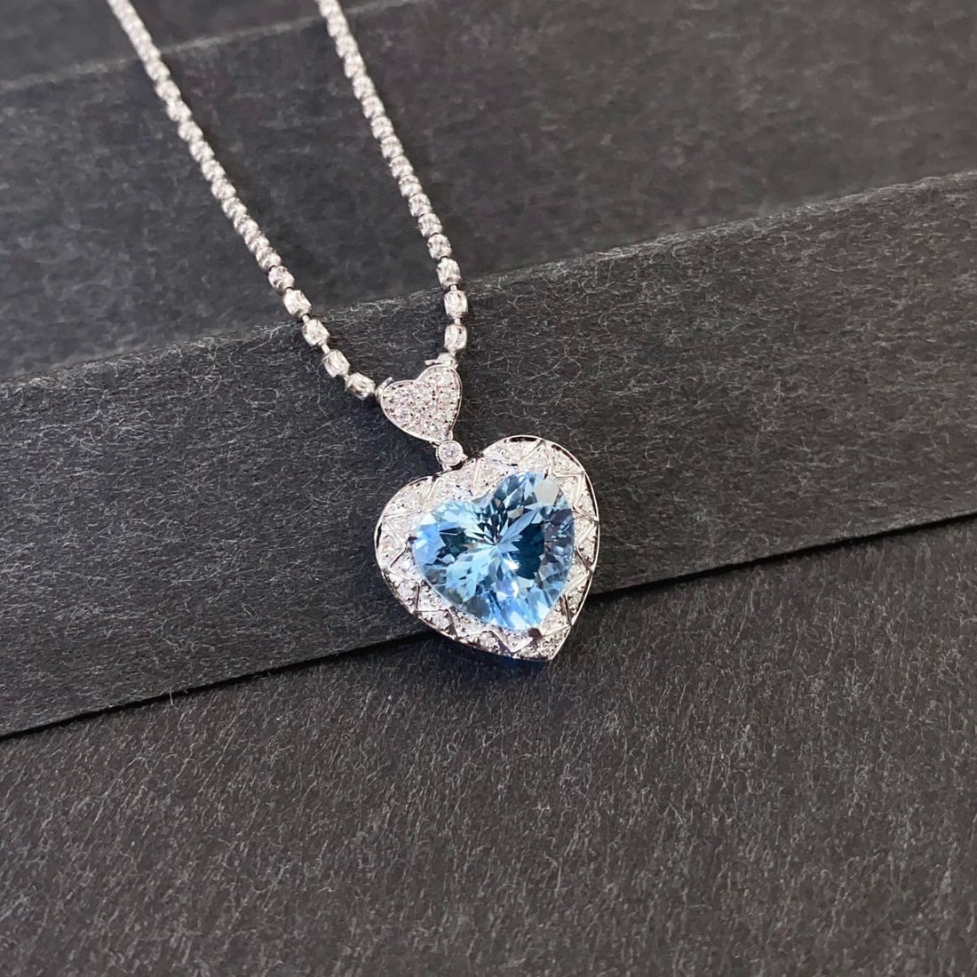 14k Gold 2.59 Ctw Natural Aquamarine & Diamond Pendant( Without Chain ) - 4