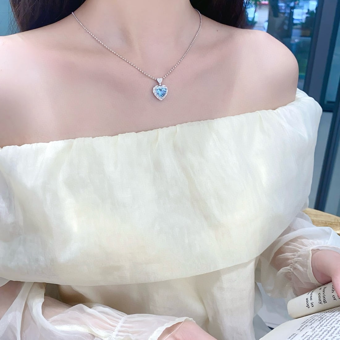 14k Gold 2.59 Ctw Natural Aquamarine & Diamond Pendant( Without Chain ) - 6