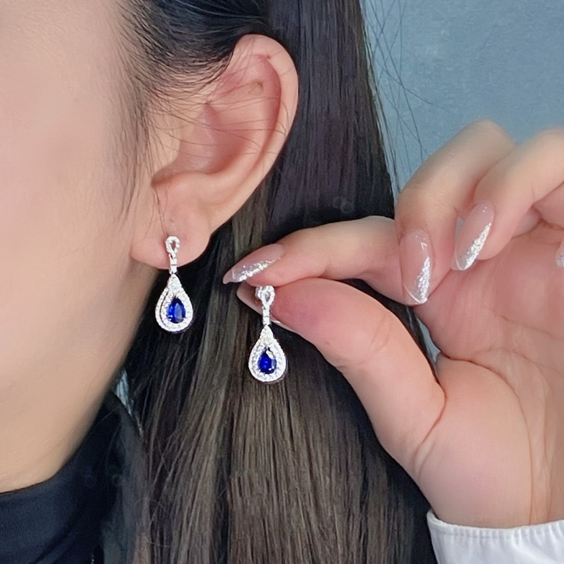 14k Gold 1.94 Ctw Natural Sapphire & Diamond Earrings - 6