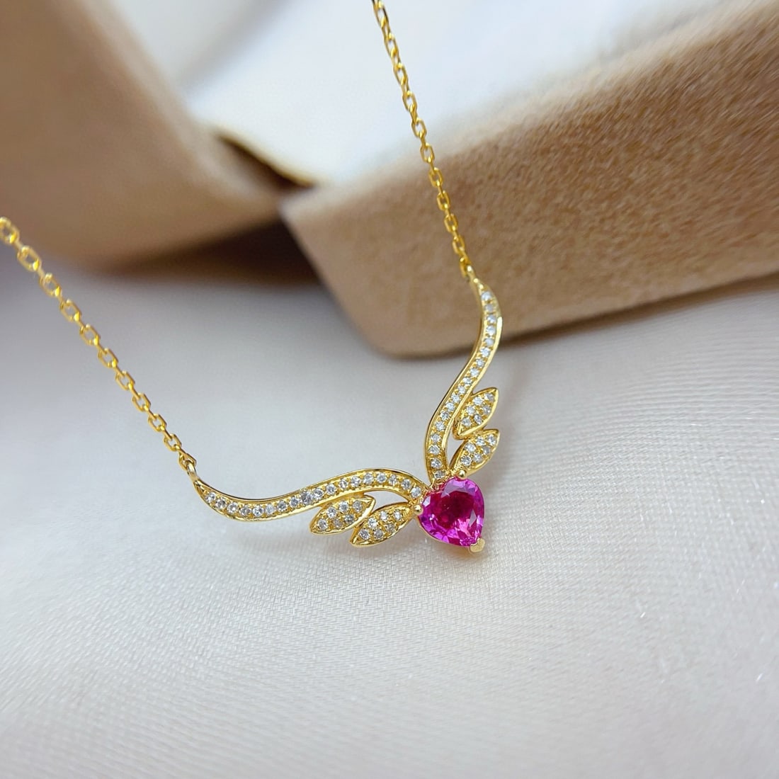 14k Gold 0.45 Ct Natural Ruby & Diamond Necklace - 2