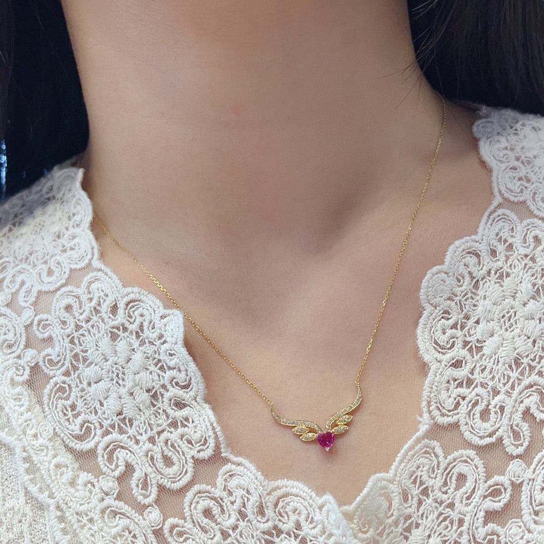 14k Gold 0.45 Ct Natural Ruby & Diamond Necklace - 6