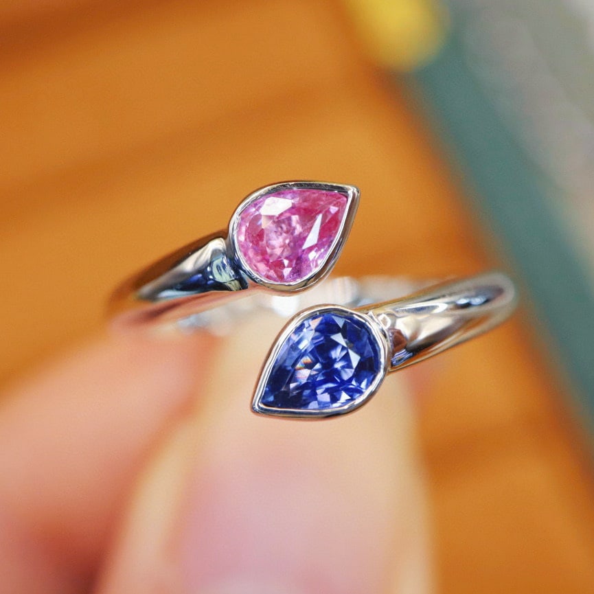 14k Gold 0.78 Ct Natural Sapphire & Toi Et Moi Ring: Ref:230944100 // gold content:14k gold // ring size:7. 25us // // main gemstone:sapphire // shape:pear // carat weight:0. 78ct // color:color // treatment:natural // Condition: NewLow Estimate: